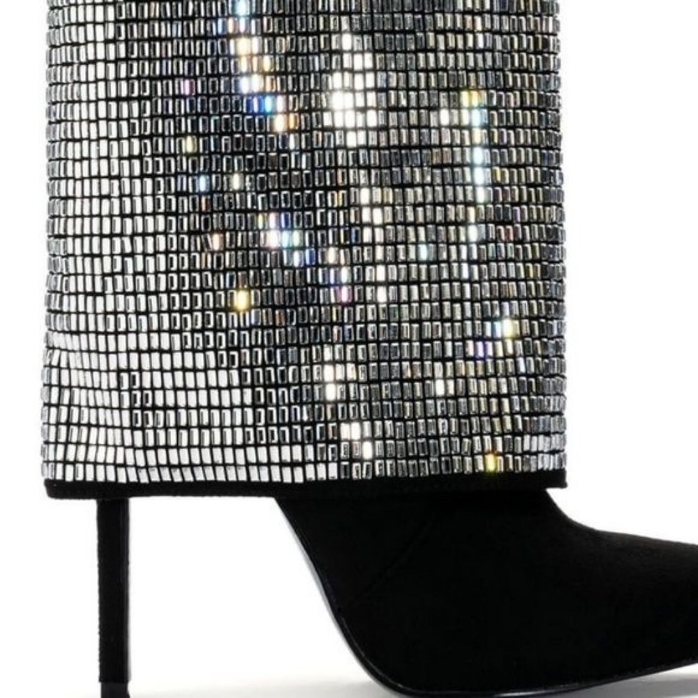 Callie Lives Mirror Money Fold Azalea Wang Rhinestone Embellished Black Bootie 8 - Picture 3 of 6